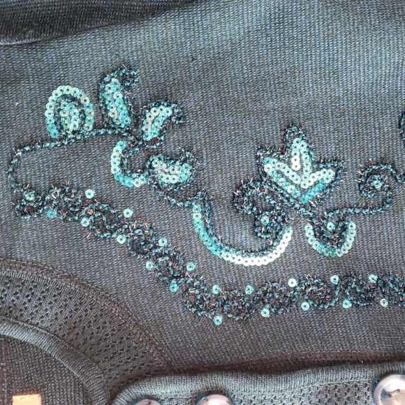 A beautiful blue button-down cardigan with blue sequence on the front - Picture 6 of 6